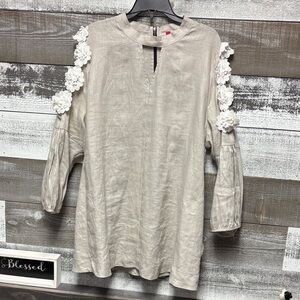 Chic Beige Women's Blouse with Floral Details
